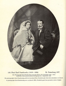 Karl Dauthenday, "The Photographer Karl Dauthendey with his betrothed Miss Friedrich after their first attendance at church, 1857"